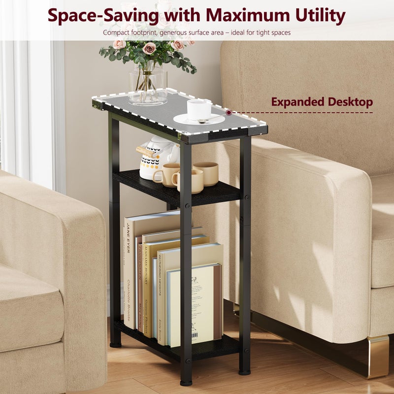 Heybly Small Narrow Side Table for Small Space, Thin Bedside Table, Slim Sofa Table, Skinny End Table, 25.2" Tall Nightstand, Couch Table for Living Room, Bedroom, Study, Balcony, Black, HET005BK1 - Image 3