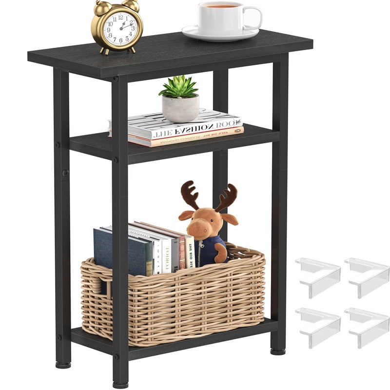 Heybly Small Narrow Side Table for Small Space, Thin Bedside Table, Slim Sofa Table, Skinny End Table, 25.2" Tall Nightstand, Couch Table for Living Room, Bedroom, Study, Balcony, Black, HET005BK1 - Image 1