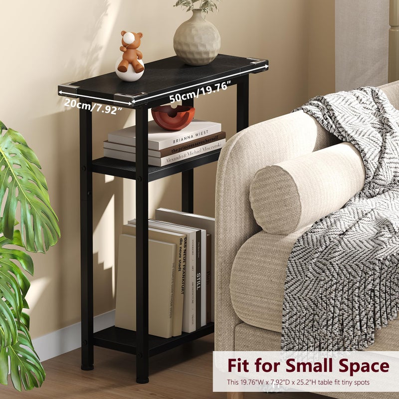 Heybly Small Narrow Side Table for Small Space, Thin Bedside Table, Slim Sofa Table, Skinny End Table, 25.2" Tall Nightstand, Couch Table for Living Room, Bedroom, Study, Balcony, Black, HET005BK1 - Image 2