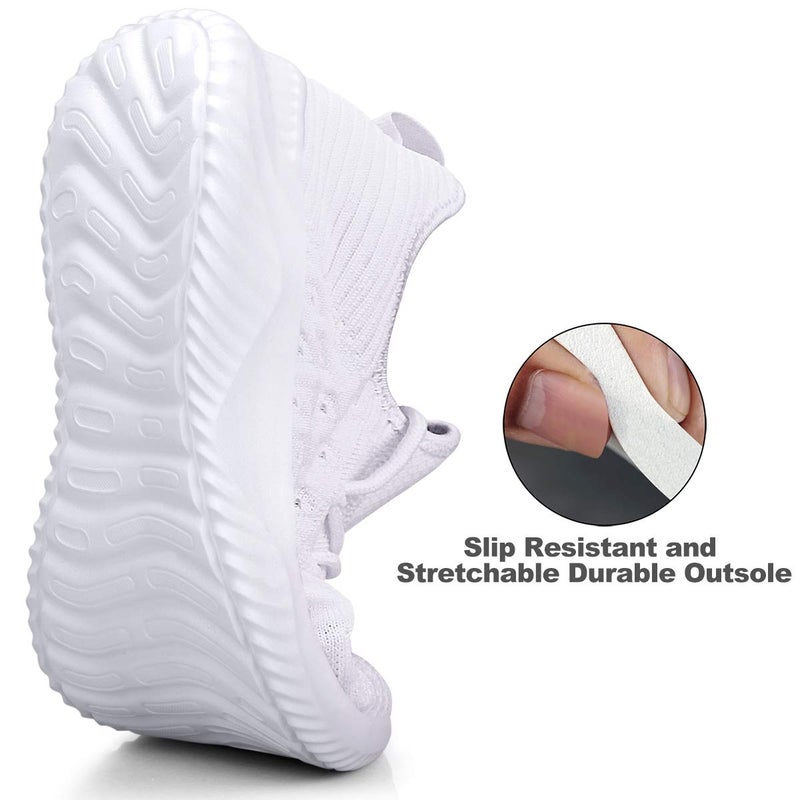 Feethit Womens Slip On Walking Shoes Non Slip Running Shoes Breathable Workout Shoes Lightweight Gym Sneakers White Size 7 - Image 4