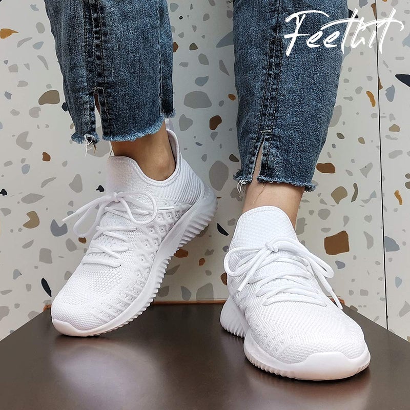 Feethit Womens Slip On Walking Shoes Non Slip Running Shoes Breathable Workout Shoes Lightweight Gym Sneakers White Size 7 - Image 2