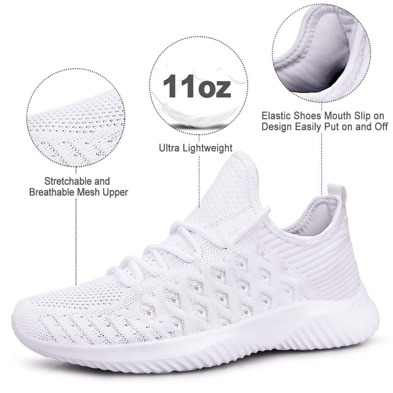 Feethit Womens Slip On Walking Shoes Non Slip Running Shoes Breathable Workout Shoes Lightweight Gym Sneakers White Size 7 - Image 3