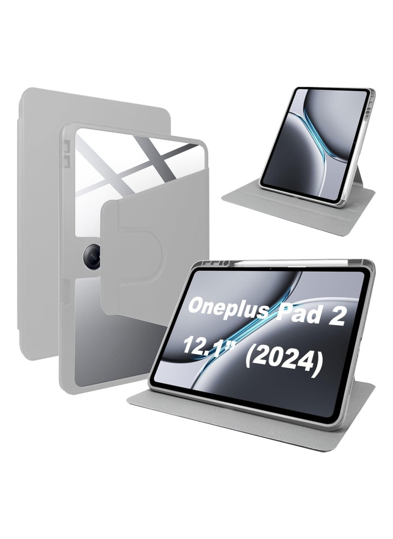 General PU Leather Cover for Oneplus Pad 2 Case,PU leather + Transparent Acrylic case with Swivel stand and Pen slot cover for Oneplus Pad 2 (2024) 12.1"  - Image 1