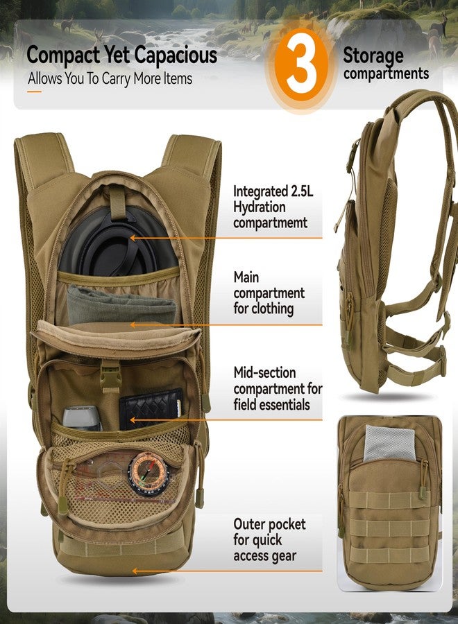 MARCHWAY Tactical Molle Hydration Pack with 2.5L TPU Water Bladder, Military Backpack for Hiking, Cycling, Backpacking, Running (Tan) - Image 3