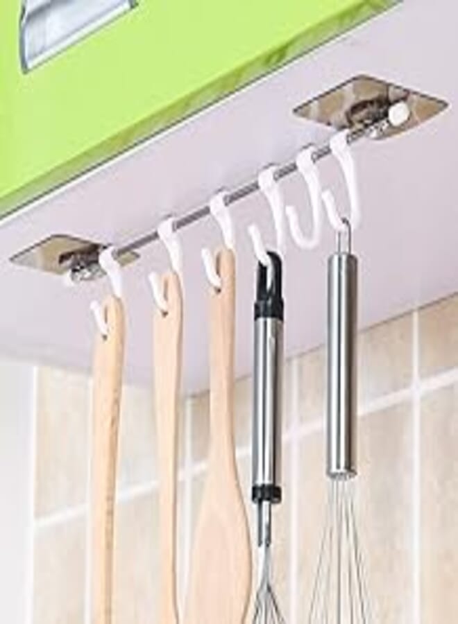 VIHAX VIHAX Plastic Magic Sticker Series Self Adhesive Bathroom Towel Hanger Hook Rail/Utensil Rack (6 Hooks, 40 x 7 cm, Silver)