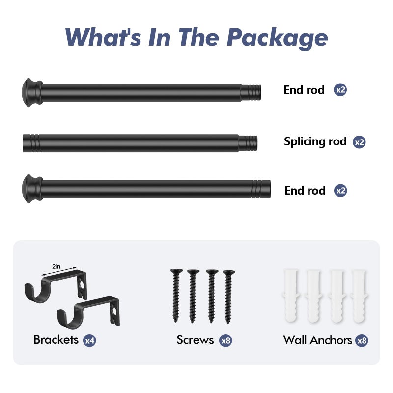 Alskarhem Curtain Rods 2 Pack 5/8 inch Black Curtain Rods for Windows 30 to 45 Inch with Brackets Easy to Install for Bedroom Living room Kitchenï¼ˆ30", 45"ï¼‰ - Image 5