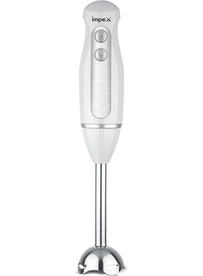 إمبكس خلاط يدوي 300 وات بسرعتين وقضيب وشفرة من الفولاذ المقاوم للصدأ وحماية من الحرارة الزائدة لمدة عامين خلاط يدوي فعال ومتين للعصائر والحساء والصلصات والمزيد - Image 1