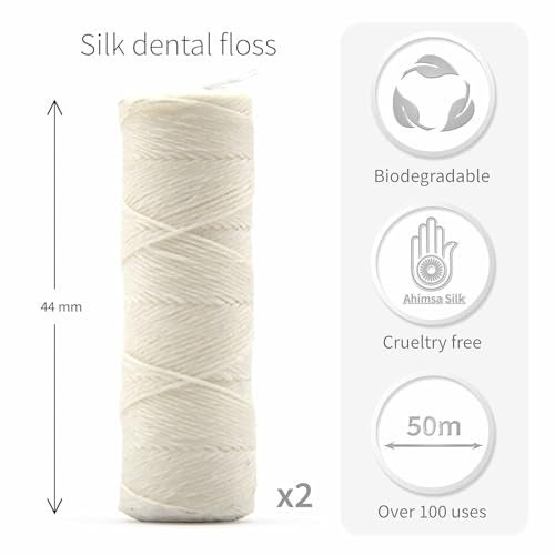 Bambaw Refill Silk Dental Floss | Candelilla Wax Tooth Floss | Natural Dental Tape | Plastic Free Dental Floss | Eco Floss | Stainless Steel | Zero Waste Floss | Silk Floss | Mint | 2 x 55 Yards | Bambaw - Image 2