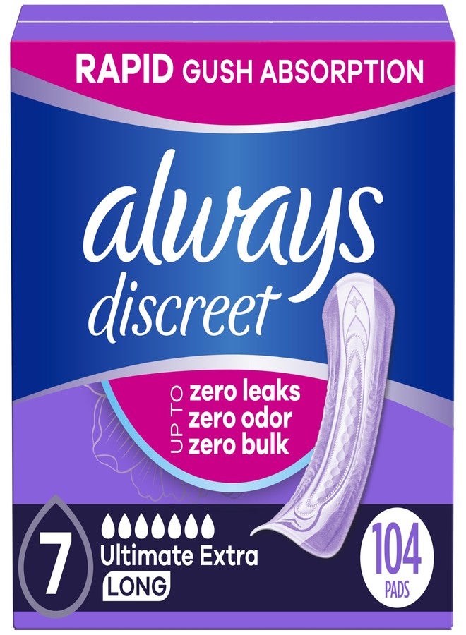 Always Discreet Adult Incontinence Pads for Women, Drier vs Poise, 7 Drop Long Length, Ultra Absorbency, Pads for Bladder Control Management, Bladder Leaks, Overnight & Postpartum Pads, 104ct - Image 1