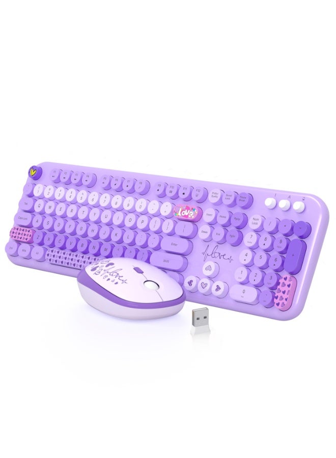 Wireless Keyboard & Mouse Set – Full-Size Retro Round Keys – Cute & Easy-to-Use for Daily Typing on PC/Mac/Laptop - Image 1