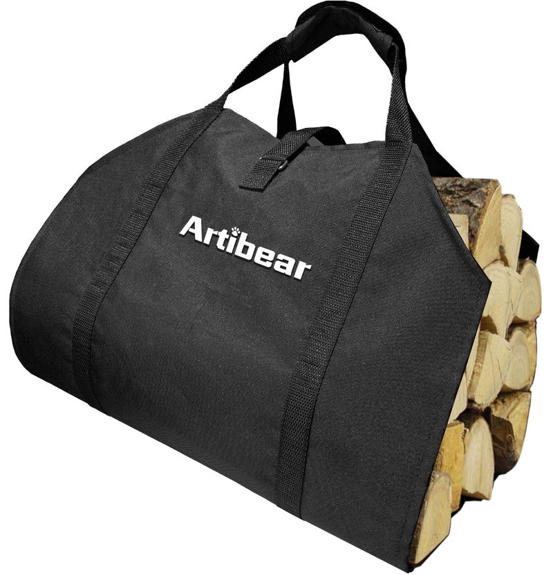 Artibear Outdoor Indoor Firewood Log Carrier Bag 39 x 18Waxed Canvas Holder Firewood Bag for Camping Fireplace