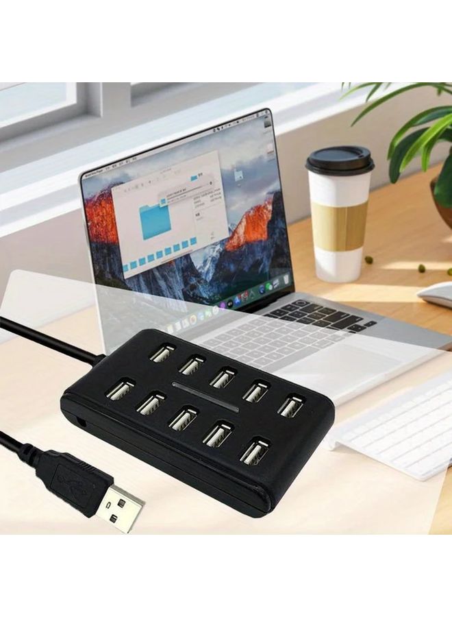 Black 10 Port USB Charging Station With Individual On Off Switches Flat Low Profile Power Strip - Image 5
