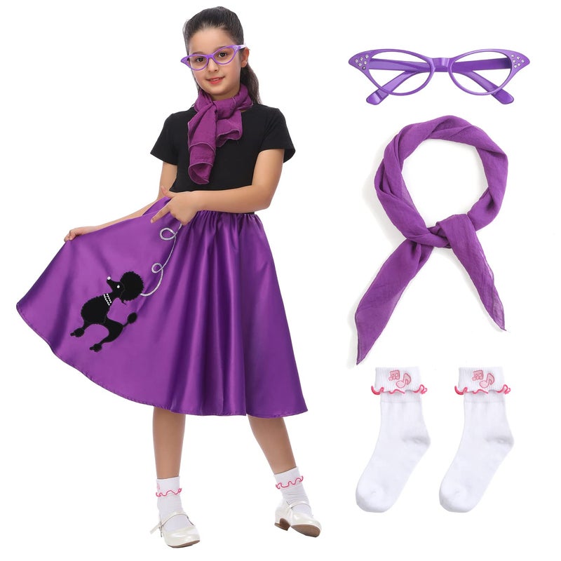Leadtex 50s Poodle Skirt Sock Hop Costume Accessory Set for Girls with ScarfGlassesSocks - Image 3