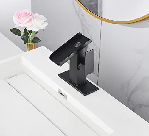 YCCUZA Bathroom Faucet Black Waterfall Open Spout LED Color Changing 1-3 Holes Basin Vanity Sink Tap Single Handle with Pop Up Drain Stopper Overflow Water Supply Hose Include Modern Commercial - Image 5