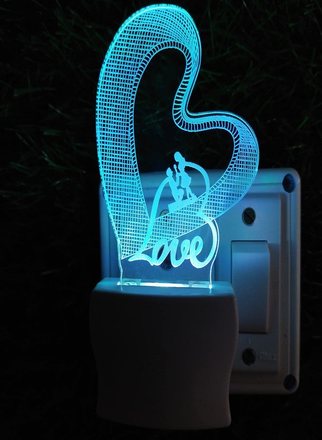 UKANI Love Heart Couple 3D Illusion Acrylic Night Lamp, 7 Colors RGB Auto Colour Changing LED Plug and Play Night Light, Office Light, Best Gift - Pack of 1 (SD004,Multicolour, 3 Inch) - Image 1