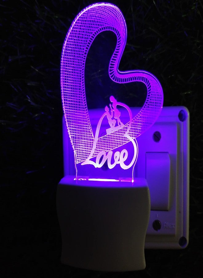 UKANI Love Heart Couple 3D Illusion Acrylic Night Lamp, 7 Colors RGB Auto Colour Changing LED Plug and Play Night Light, Office Light, Best Gift - Pack of 1 (SD004,Multicolour, 3 Inch) - Image 4