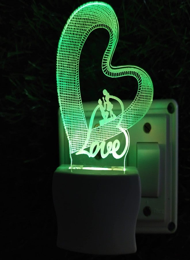 UKANI Love Heart Couple 3D Illusion Acrylic Night Lamp, 7 Colors RGB Auto Colour Changing LED Plug and Play Night Light, Office Light, Best Gift - Pack of 1 (SD004,Multicolour, 3 Inch) - Image 3