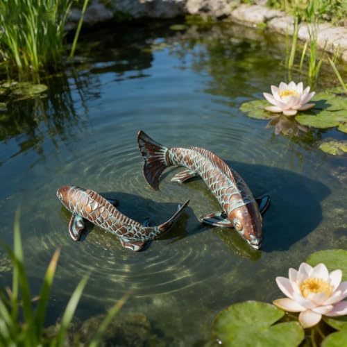 CLYB Garden Statues Koi Fish Decor for Outside,Antique Copper Garden Decor,Large Outdoor Koi Sculptures & Statues for Yard Patio Backyard Pond Decorations,Metal Fish Gifts for Mom Grandma,Set of 2 - Image 5