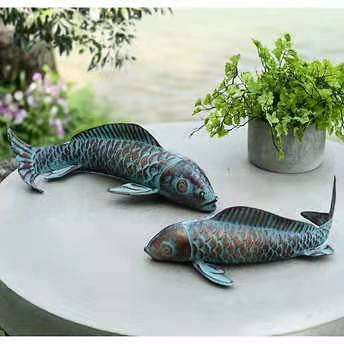 CLYB Garden Statues Koi Fish Decor for Outside,Antique Copper Garden Decor,Large Outdoor Koi Sculptures & Statues for Yard Patio Backyard Pond Decorations,Metal Fish Gifts for Mom Grandma,Set of 2 - Image 4
