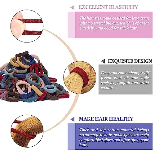 Elina 60 Pcs Dark Colors Ponytail Holders Hair Ties Rubber Bands for School Girls, Women Cotton Soft for Thick Elastic Scrunchie Non-slip Stretchable Head Elastic (Pack of 60) - Image 5