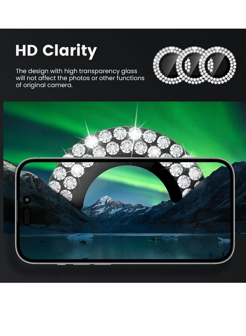 iPhone 15 Pro & iPhone 15 Pro Max Camera Lens Protector Bling, Tempered Glass Screen Protector Protection Camera Cover Diamond Metal Individual Ring for 15 Pro 6.1" /15 Pro Max 6.7" 2023 - Image 3