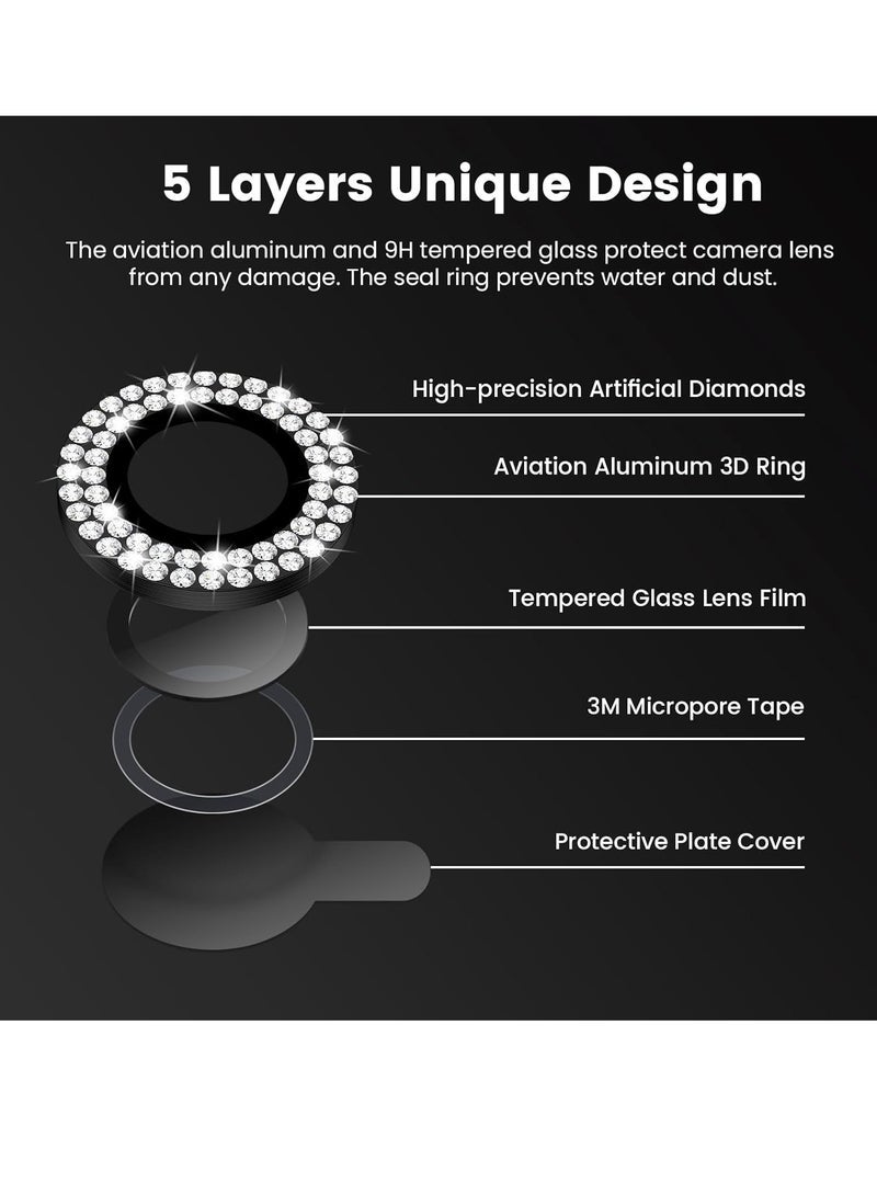 iPhone 15 Pro & iPhone 15 Pro Max Camera Lens Protector Bling, Tempered Glass Screen Protector Protection Camera Cover Diamond Metal Individual Ring for 15 Pro 6.1" /15 Pro Max 6.7" 2023 - Image 4