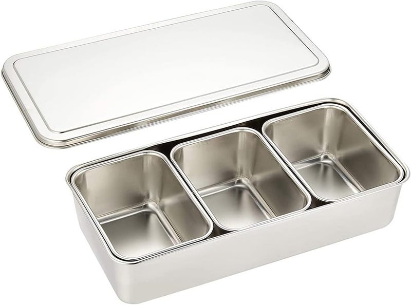 TIKUSAN Stainless Steel Seasoning Container Yakumi Pan Spice Storage Box Tray with Lid Medium Size Made in Japan (3 Containers) - Image 1
