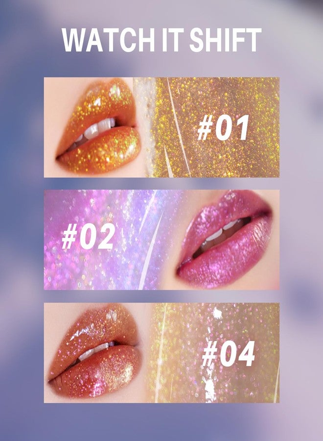 CHARMACY Aurora Chameleon Moisturizing Lip Gloss, MultiColor Shifting Shimmer Lip Gloss, Hydrating Non-Sticky Formula Glitter Lip Glaze, Easy to Apply, Long-Lasting, High-Shine Sheer Finish #02 - Image 5