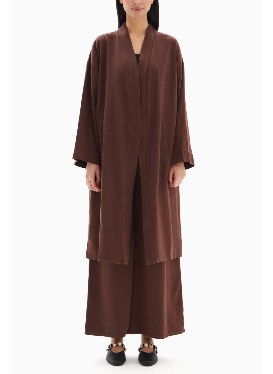Wecre8 Brown Plain Set of Kimono with Trousers By WECRE8