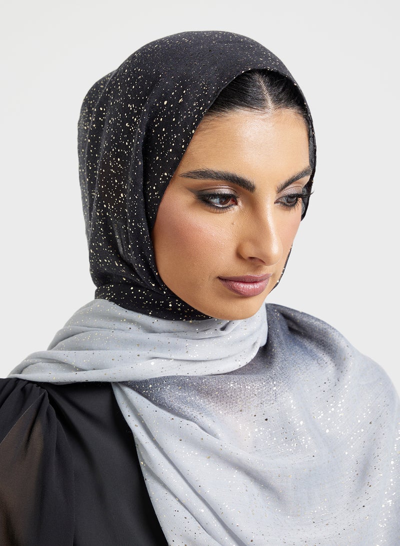 Khizana Ombre Metallic Print Long Hijab Scarf - Image 3