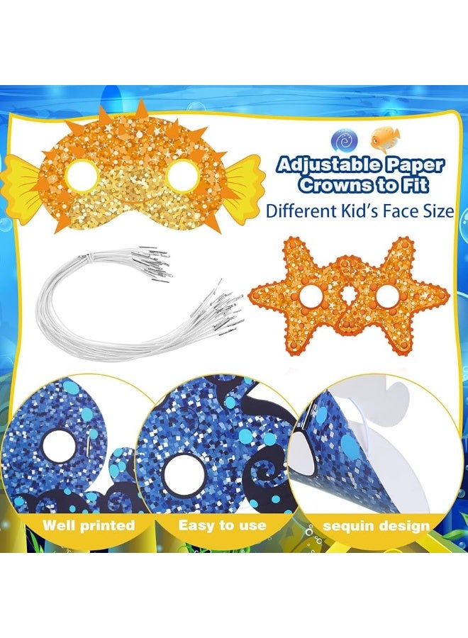 Minatee 24 Pieces Ocean Animal Masks for Kids Under the Sea Animal Birthday Party Costume Shark Masks Sea Creatures Octopus Costume Under the Sea Marine Themed party favor - Image 2