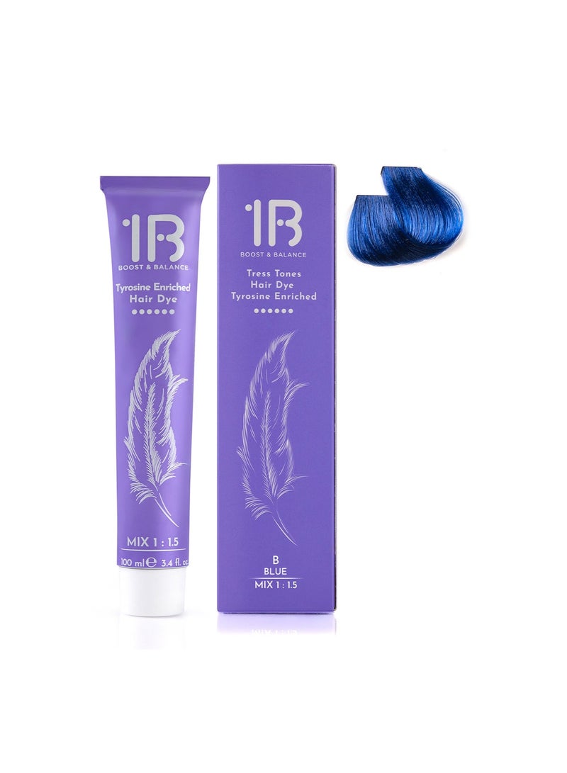 1B Hair Color Cream #B Blue – Permanent Intense Blue Hair Dye with Tress Tones Tyrosine Complex | 100ml | Bold Sapphire Pigment | Long-Lasting Vibrant Color for Light Blonde to Pre-Lightened Hair - Image 2