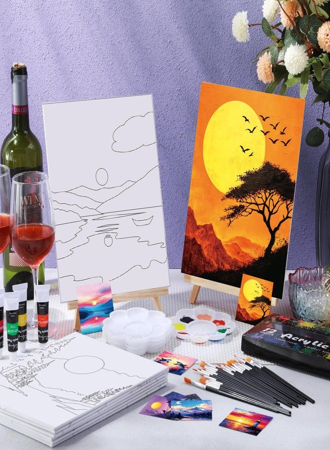 Sherr 12 Pcs Pre Drawn Canvas Pre Printed Canvas Set for Adults Cute Printed to Paint Set Theme Painting for Summer Party Favor (Beautiful View,8 x 10 Inch) - Image 4