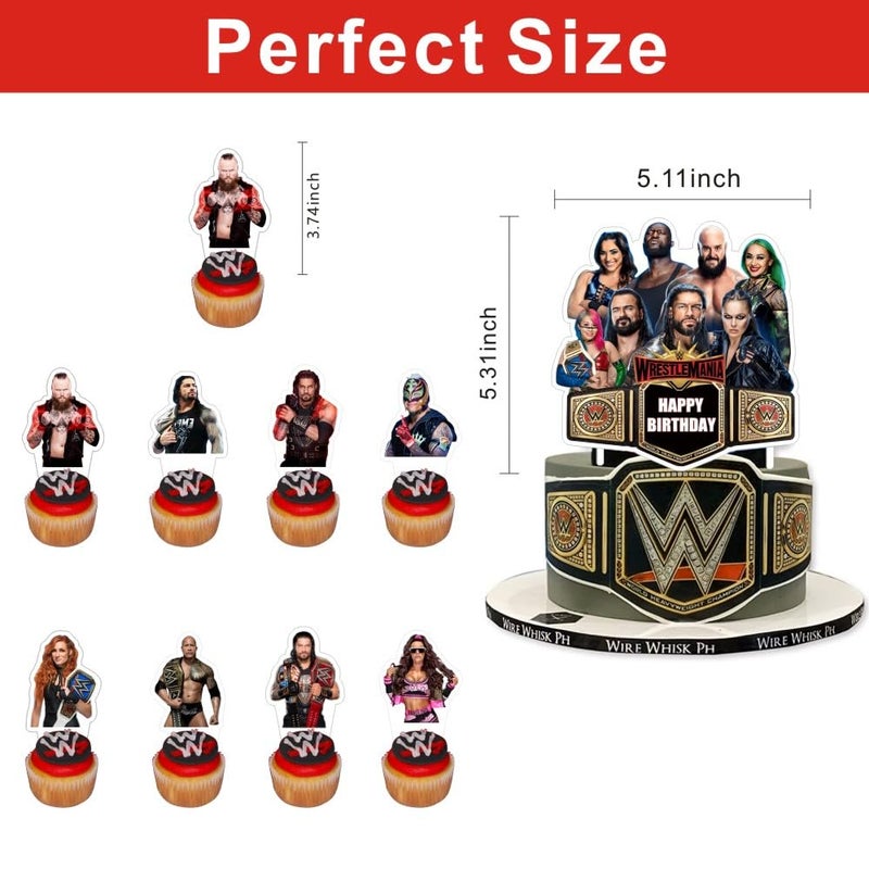 ARHAVI 25 Pcs Wresting Cake Topper and Cupcake Toppers Set Birthday Party Supplies for Wresting Themed Birthday Decorations - Image 4