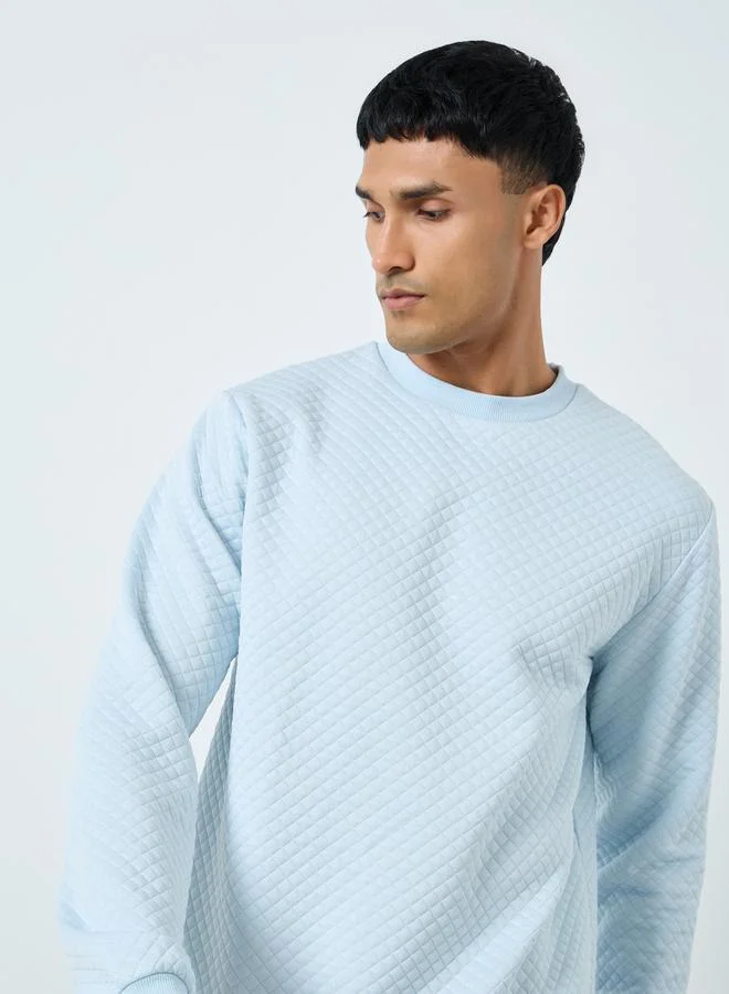 Styli Light Blue Quilted Look Textured Sweatshirt