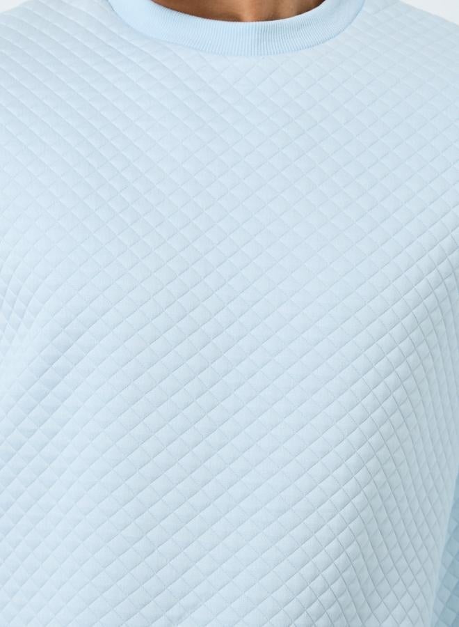 Styli Light Blue Quilted Look Textured Sweatshirt - Image 4