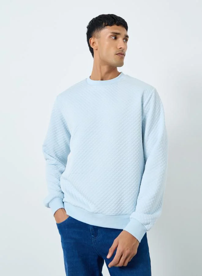 Styli Styli Light Blue Quilted Look Textured Sweatshirt