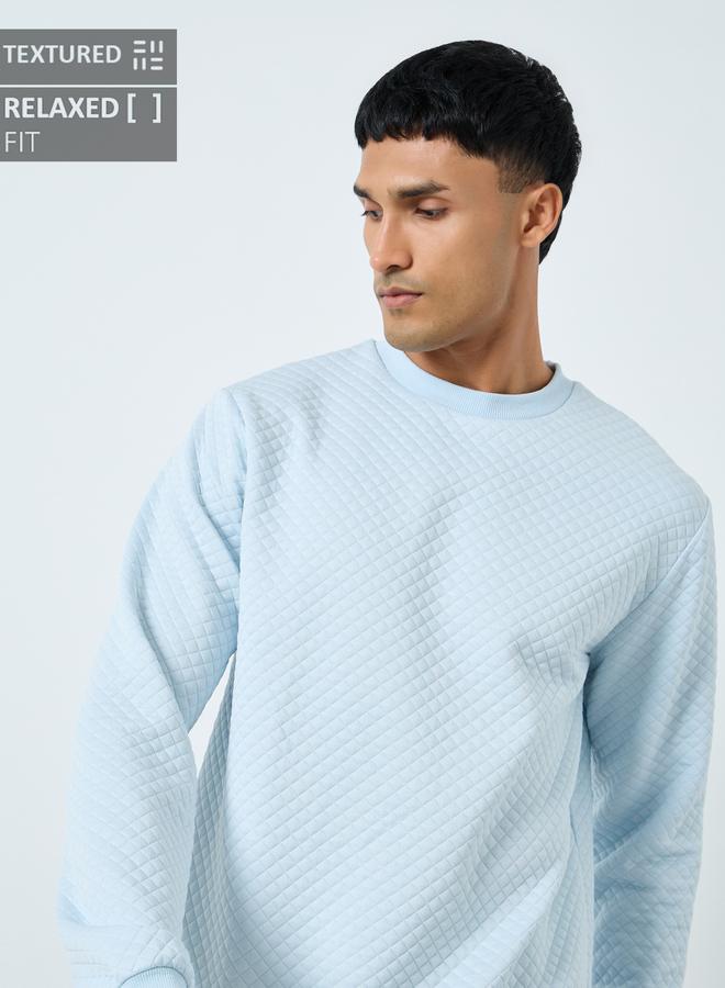 Styli Light Blue Quilted Look Textured Sweatshirt - Image 3