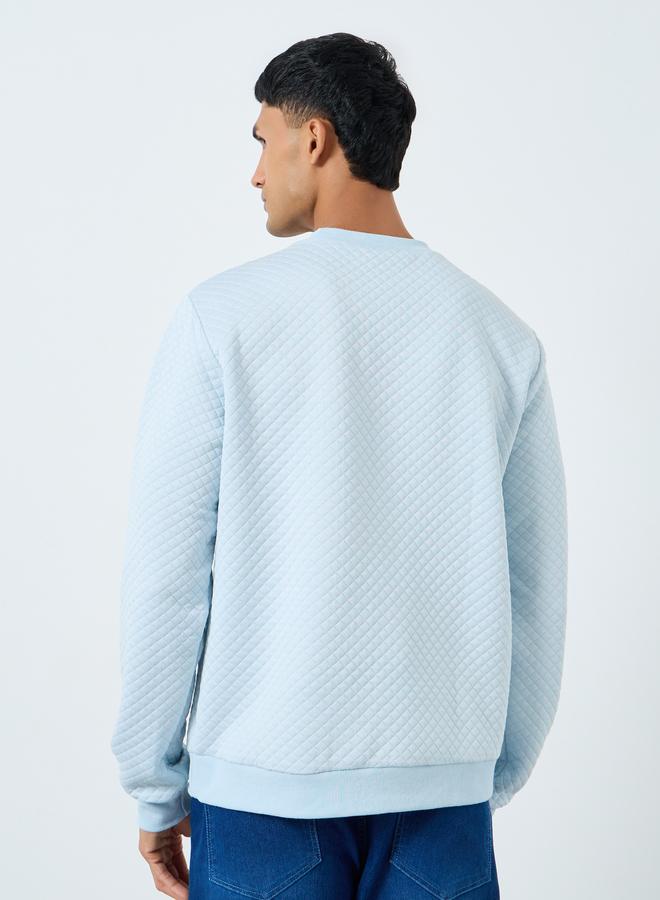 Styli Light Blue Quilted Look Textured Sweatshirt - Image 5