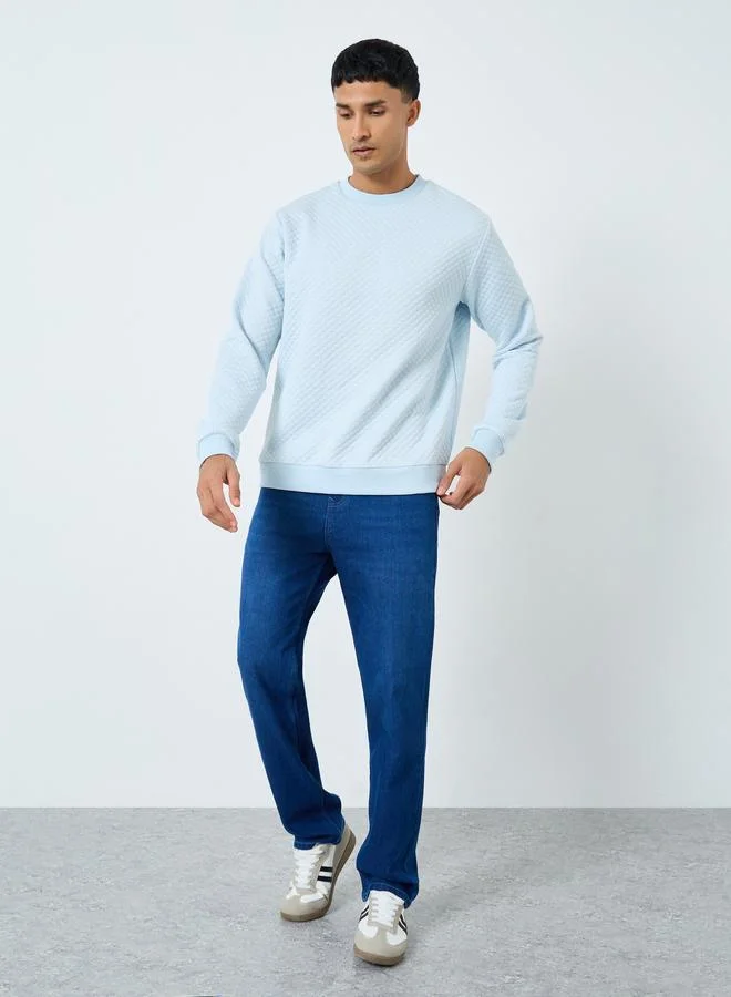 Styli Styli Light Blue Quilted Look Textured Sweatshirt