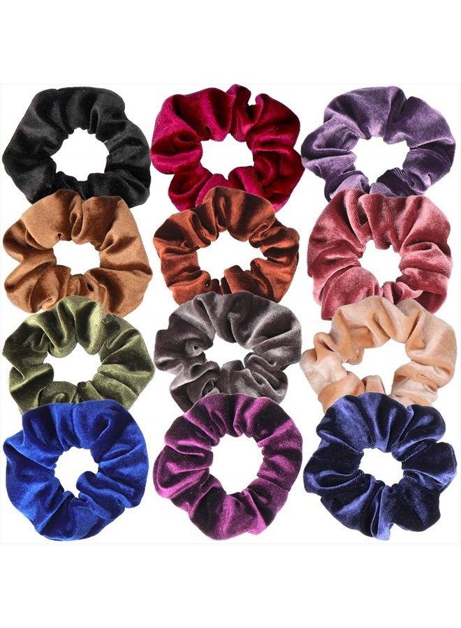 H&S Velvet Hair Scrunchies for Women Thick & Curly Hair - 12pcs - Colorful Hair Scrunchies for Women's Hair - Ultra-Stretchable Scrunchie Set for Hair Accessories - Image 1