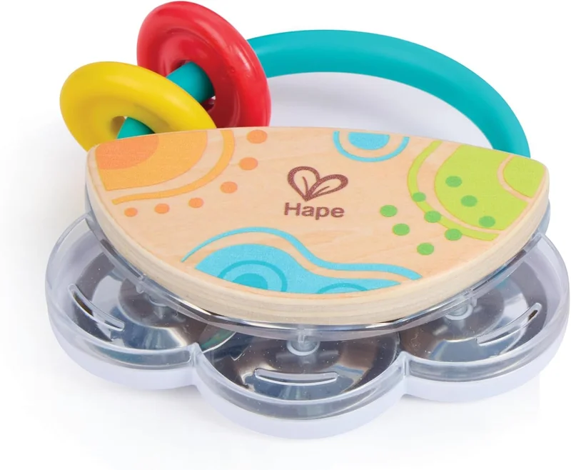 هيب Hape Tiny Tambourine Baby Musical Toy – Wooden Infant Instrument with Sliding Beads, Fine Motor Skill Development, BPA-Free, Sustainable Baby Learning Toy -3-12 Months