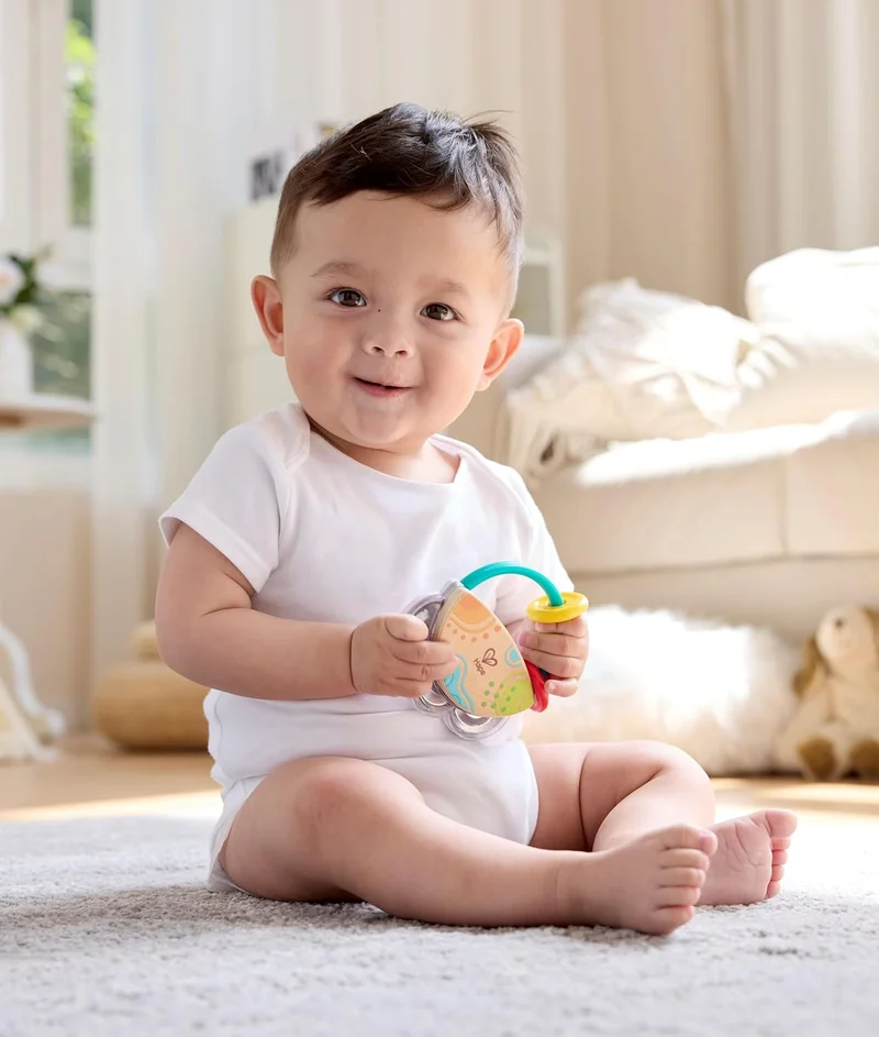 هيب Hape Tiny Tambourine Baby Musical Toy – Wooden Infant Instrument with Sliding Beads, Fine Motor Skill Development, BPA-Free, Sustainable Baby Learning Toy -3-12 Months