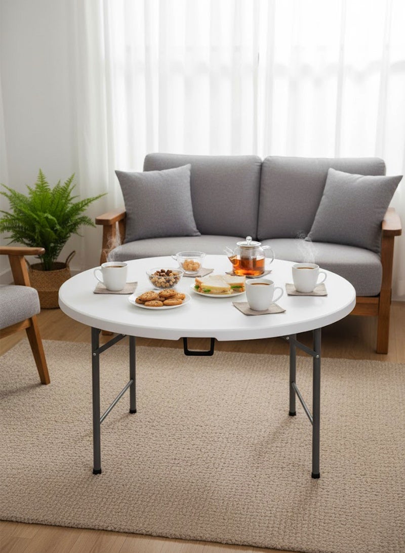 AGD Round Foldable Plastic Table, Metal Frame, Ideal for Trips, Camping, and Home, 122*73 cm - Image 1