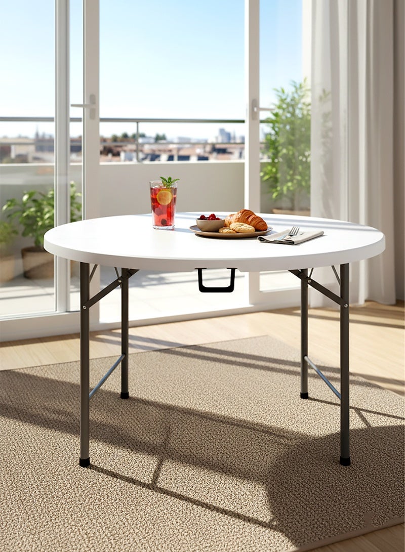 AGD Round Foldable Plastic Table, Metal Frame, Ideal for Trips, Camping, and Home, 122*73 cm - Image 5