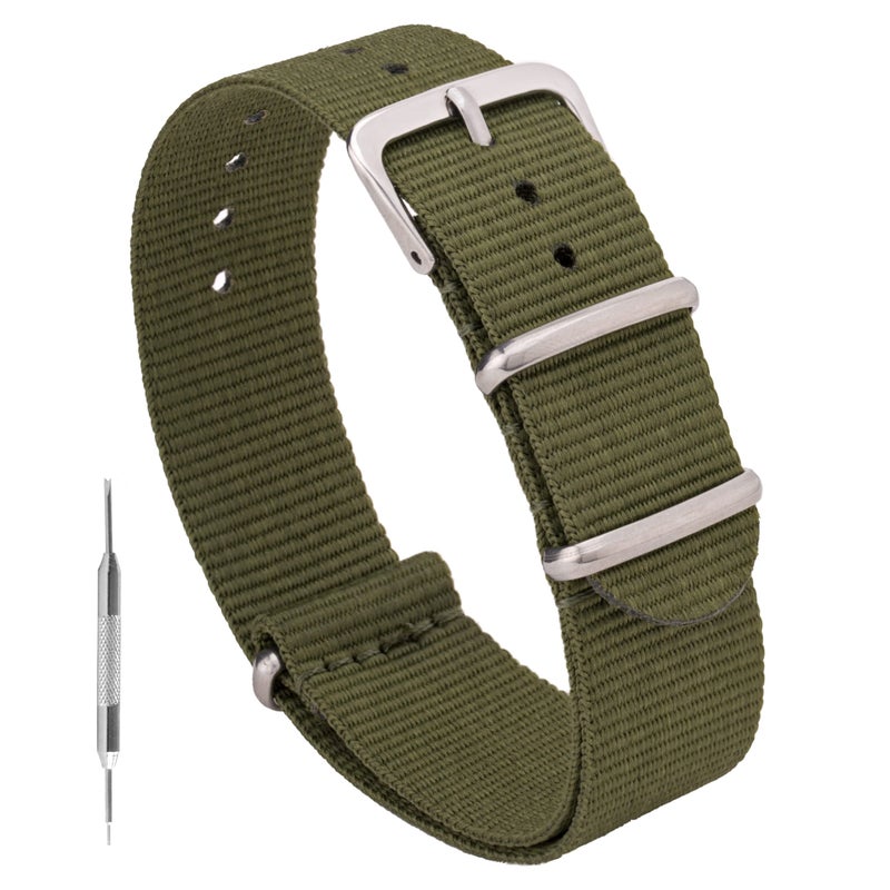 Benchmark Basics Nylon Watch Band - Waterproof Ballistic Nylon One-Piece Military Watch Straps for Men & Women (24mm, Army Green) - Image 1