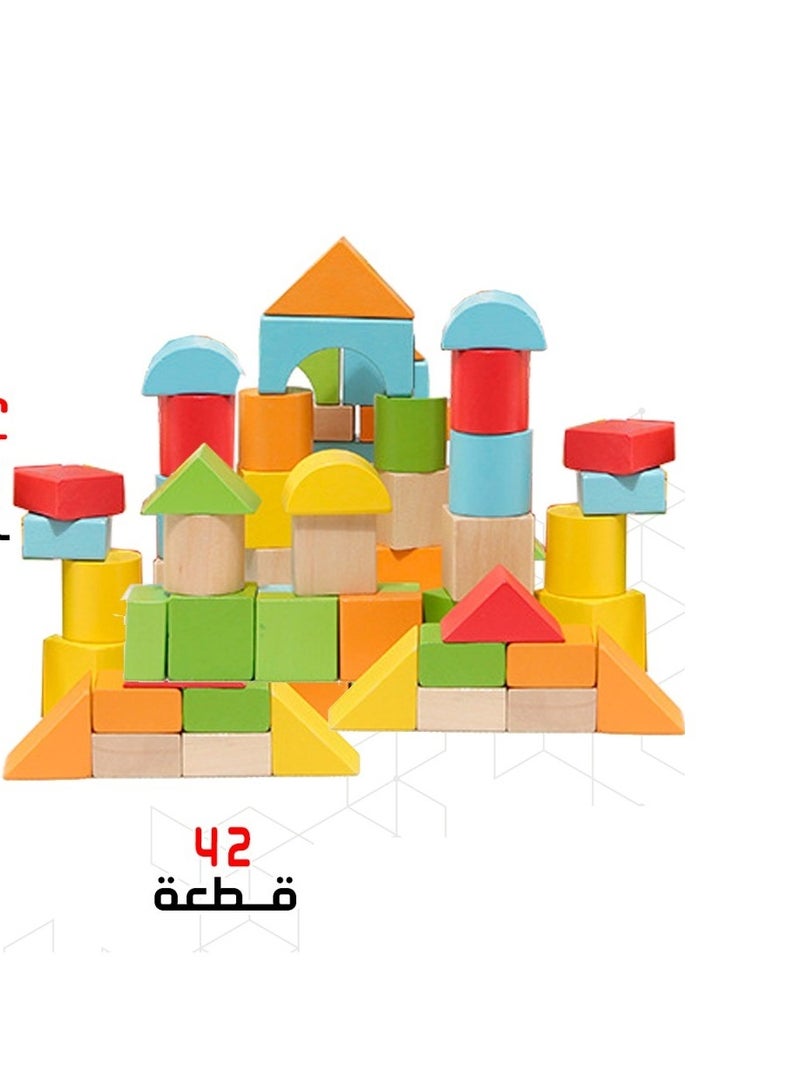 Kid Wooden Set Castle Building Brick Blocks - Image 2