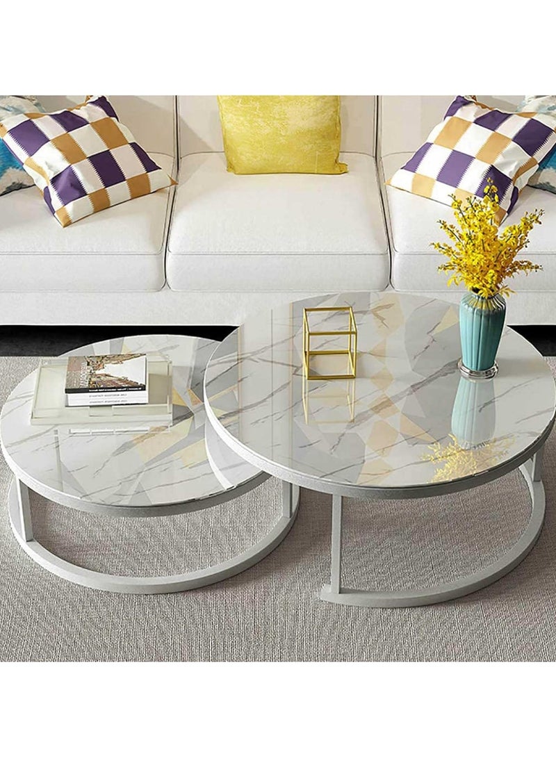 DubaiGallery Round Side Tables, Stylish Round Nesting Coffee Tables Set of 2 with Marble Texture and Metal Frame - Perfect for Small Spaces and Modern Decor - Image 1