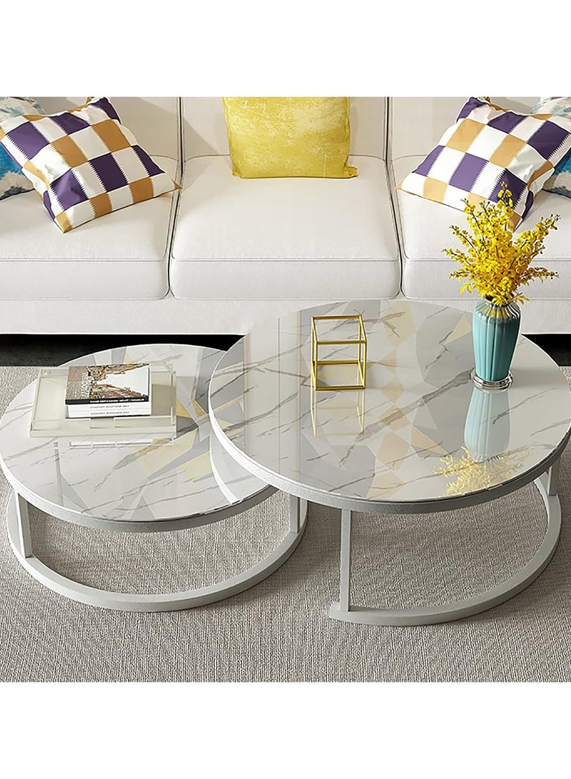 DubaiGallery Round Side Tables, Stylish Round Nesting Coffee Tables Set of 2 with Marble Texture and Metal Frame - Perfect for Small Spaces and Modern Decor - Image 2