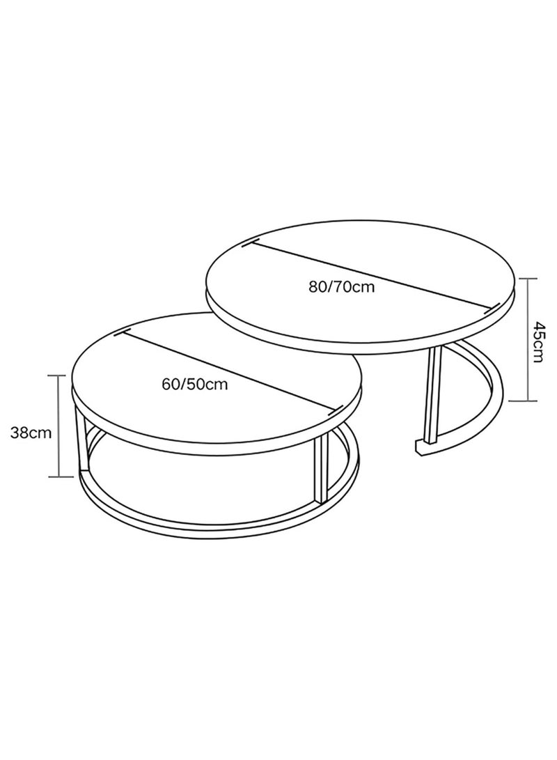 DubaiGallery Round Side Tables, Stylish Round Nesting Coffee Tables Set of 2 with Marble Texture and Metal Frame - Perfect for Small Spaces and Modern Decor - Image 3